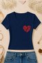 Women's Amor Heart Front and Back Printed Basic Daily Use V-Neck Slim Fit Lycra T-Shirt