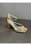 Gold Metallic Stone Heeled Women's Shoes - 8