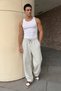 Men's Baggy Winter 3 Thread Rastered Loose Cut Straight Leg Gray Sweatpants Rf0761 - 4