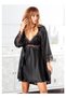 Women's Black Satin Dressing Gown & Nightgown 2-Piece Set