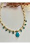 Gold Bone Necklace Turquoise Bead Charm Necklace .Summer Trend Necklace - 3