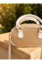 Women's White Faux Leather Detailed Straw Textured Adjustable Strap Hand and Shoulder Bag - 4