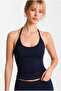 Navy Blue Halter Neck Open Back Cotton Modal Women's Blouse with Rope Straps