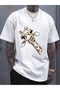 Men's Side Giraffe Giraffe Printed Oversize Crew Neck T-Shirt