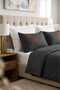 Azalea Flower Embroidered, Ribbed and 100% Cotton 6-Piece Anthracite Double Luxury Duvet Cover Set - 3
