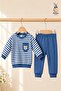 Boy's - Baby Set - Striped Seasonal Top and Bottom Set with Teddy Bear Pocket - 6