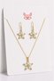 Lotus Flower Figured Gold Necklace and Earring Jewelry Set – Women's Accessory with Zircon Stones