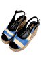 Women's Vegan Leather Black Wedge Heeled Sandals - Window Design