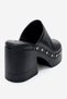 Bellune Black Skin Genuine Leather Women's Thick Heeled Slippers with Rivet Detail - 5