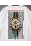 Ethnic Wolf Print White Oversized Men's T-Shirt – Back Print 100% Cotton Vintage Streetwear