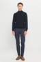 Men's Navy Blue-Black 100% Cotton Standard Fit Regular Cut Half Turtleneck Jacquard Knitwear Sweater - 2