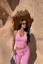 Women's Pink Collar Detailed Halter Neck Blouse and Pants Set - 2