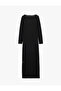 Long Sleeve Crew Neck Glittering Stone Detailed Long Tulle Pencil Dress - 2