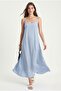 Women's Sonya Linen Blend Comfortable Baby Blue Woven Long Dress with Adjustable Straps - 2