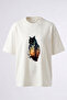 Owl Forest Design Back Printed Cotton White Oversize T-Shirt