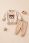 Baby Boy Set - Teddy Bear Patterned Striped Seasonal Top and Bottom Set - 6