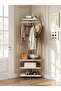 Corner Coat Rack with Storage, Entryway Hall Tree with Bench and 180cm, Freestanding Clothes Rack Shoes Shelf Organizer for Home Office Bedroom, Rustic Brown - 8