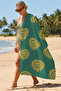 Green and Yellow Beach Towel with Sun Figure - Bohemian Tropical Spiral Motif Quick-Drying Microfiber Towel - 4