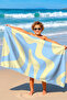 Abstract Wavy Beach Towel-Pastel Blue Yellow Minimalist Pool Sea Bath Quick Dry Seaside Cover-Up - 4