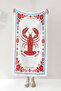 Lobster Marine Themed Beach Towel - Mediterranean Red and White Stylish Quick-Drying Microfiber Towel - 4
