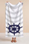 Striped Ship's Wheel Marine Beach Towel - White Navy Blue Nautical Pool Sea Bath Beach Cover