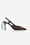 Women's Stiletto Pointed Toe Open Back Strap Buckle Thin Classic Heeled Shoes Osenta Brown Suede - 3
