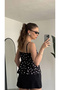 Women's Black Polka Dot Strap Blouse Ruffle Cutout V-Neck Stylish Summer Athlete Blouse - 3