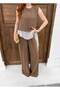 Women's Milk Coffee Premium Cupra Modal Chiffon Detailed Garnished Top and Bottom Set Frv0194