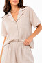 Organic Cotton Beige Striped Textured Shirt Collar Women's Shorts Pajama Set - 5