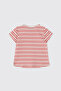 Baby Girl Striped Patterned Coral T-Shirt - 2
