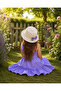 Girl's Gingham Patterned Strap Summer Dress and Straw Hat Set - 4