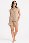 Organic Cotton Beige Floral Patterned Sleeveless Shirt Collar Women's Shorts Pajama Set