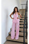 Women's Backless Linen Button Detailed Halter Neck Suit