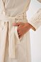Women's Double-Breasted Collar Belted Cream Trench Coat - 3