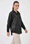 Women's Oversize Satin Black Shirt - 5