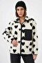 Women's Stand Collar Oversize Heart Patterned Light White Jacket