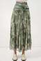 Women's Gathered Waist Patterned Chiffon Green Skirt - 3