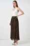 Women's Belted Pleated Patterned Brown Skirt