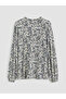 Beige Ruffled Mock Neck Patterned Blouse - 7