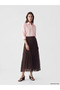 Brown Polka Dot Pleated Skirt with Elastic Waist