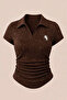 Plus Size Sim Detailed Polo Collar Gathered Blouse