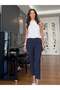 Navy Blue Elastic Waistband Pants with Gold Detail on the Legs - 3