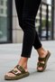 Women's Platform Sole Double Strap Antique Metal Buckle Nubuck Slippers Comfortable Cut Design Casual Modern Stylish - 2