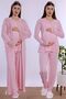 Cotton Long Robe Maternity Nursing Pajama Set Effortt - Pink