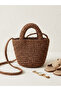 Women's Brown Paper Rope Hand Knitted Basket Bag - Mini Straw Bag (20×14)