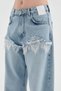 Women's Blue Balloon Fit Design Jeans with Lace Front and Ripped Detail - 5