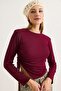 Women's asymmetrical blouse with side ruching - burgundy - 6
