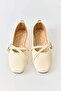 Women's double cross strap oval toe short heel flat cream - 3
