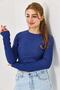 Women's ottoman crew neck blouse with stone detail - navy blue - 2