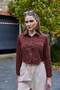 Women's Minimal Front Pocket Crop Shirt Brown - 2